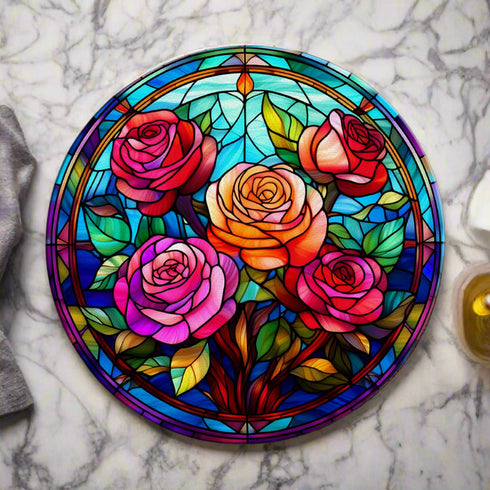 Roses Circular Glass Suncatcher Worktop Saver